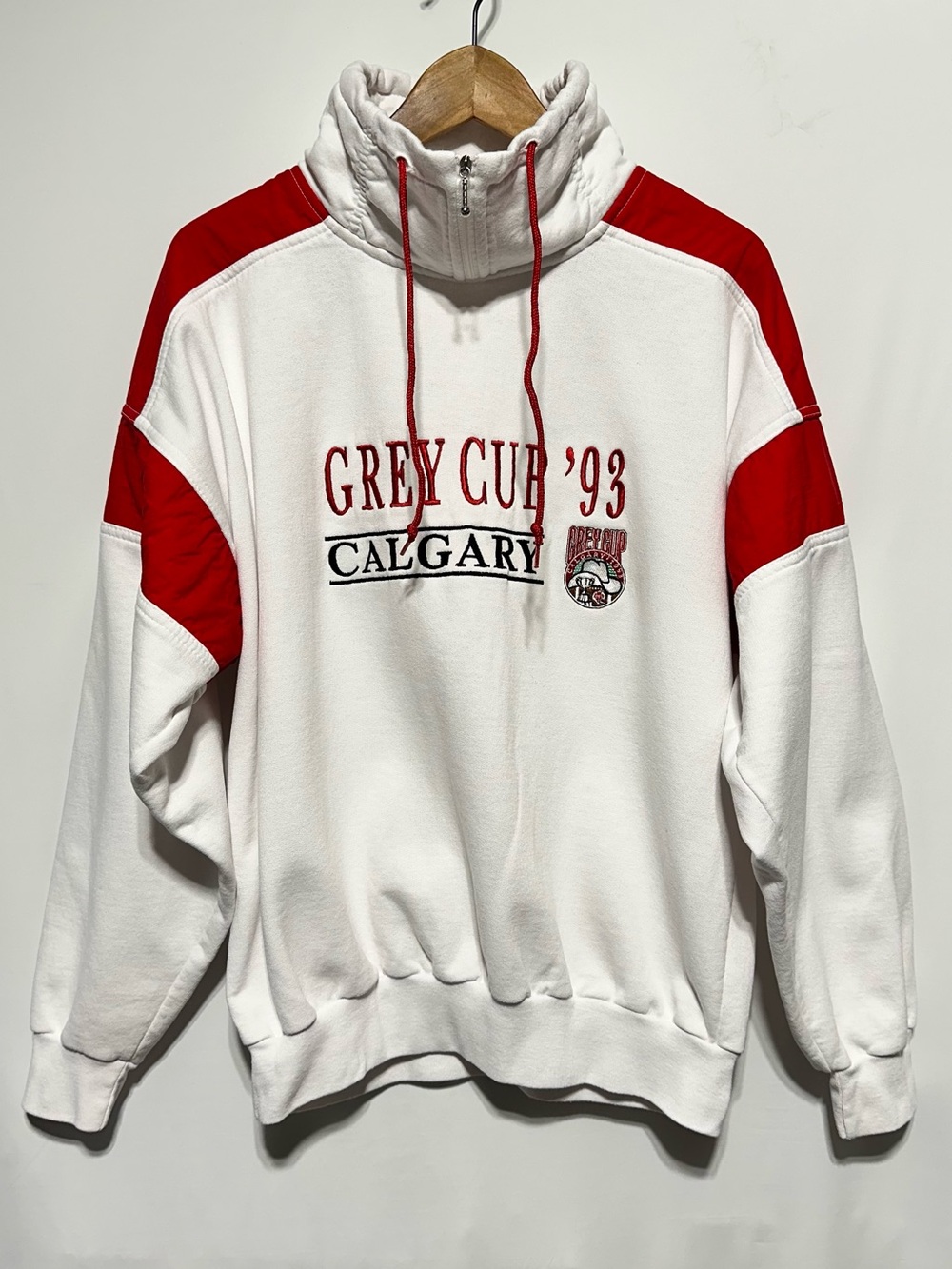 Vintage 1993 Calgary Grey Cup Sweatshirt White Red Quarter Zip Athletic Softwear